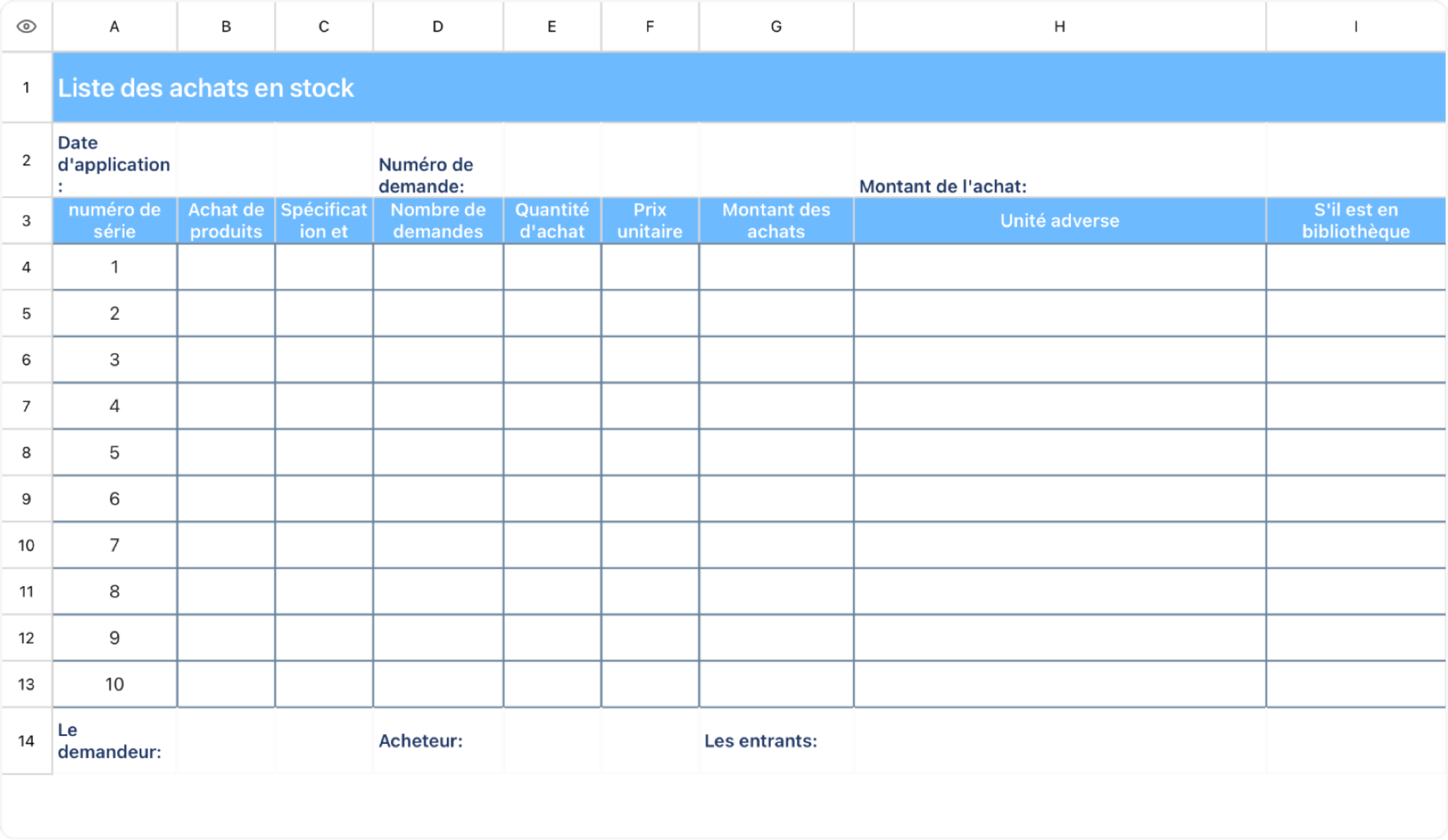 Liste des achats en stock 1